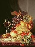A Basket of Grapes, Raspberries, a Peach and a Wine Glass on a Table-Edward Ladell-Giclee Print