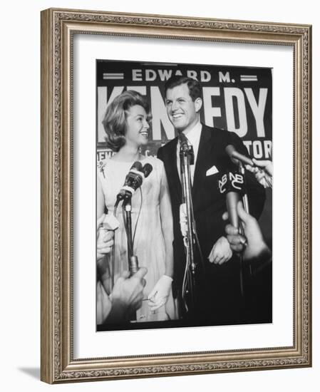 Edward M. Kennedy and Wife During Campaign for Election in Senate Primary-Carl Mydans-Framed Photographic Print