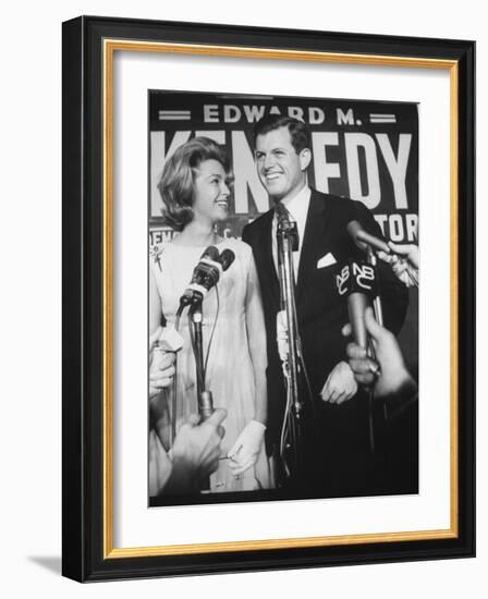 Edward M. Kennedy and Wife During Campaign for Election in Senate Primary-Carl Mydans-Framed Photographic Print