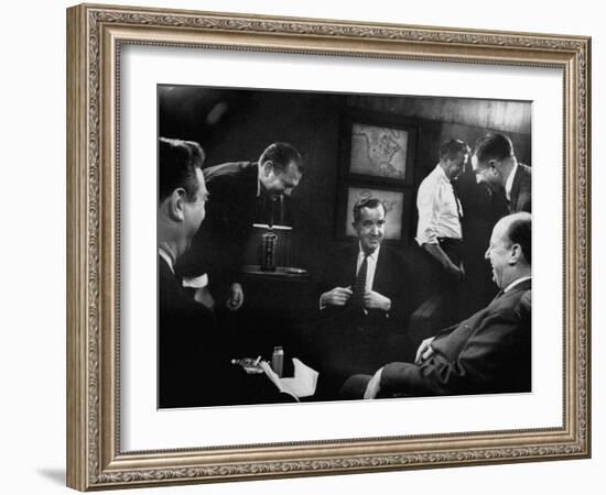 Edward R. Murrow at Us Information Service, Talking with Un Amb. Adlai E. Stevenson-Ed Clark-Framed Photographic Print