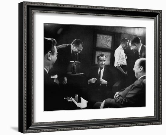 Edward R. Murrow at Us Information Service, Talking with Un Amb. Adlai E. Stevenson-Ed Clark-Framed Photographic Print