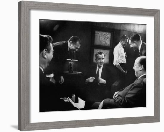 Edward R. Murrow at Us Information Service, Talking with Un Amb. Adlai E. Stevenson-Ed Clark-Framed Photographic Print