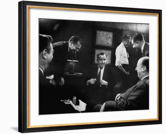 Edward R. Murrow at Us Information Service, Talking with Un Amb. Adlai E. Stevenson-Ed Clark-Framed Photographic Print