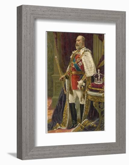 Edward VII British Royalty in His Coronation Robes-null-Framed Photographic Print