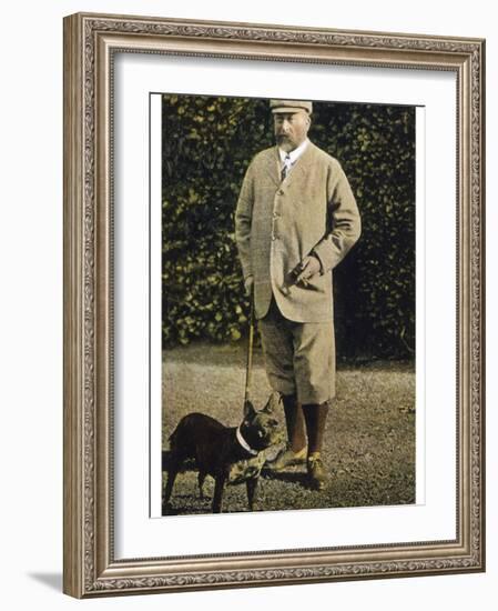 Edward VII Stands Regally with His French Bulldog-null-Framed Photographic Print