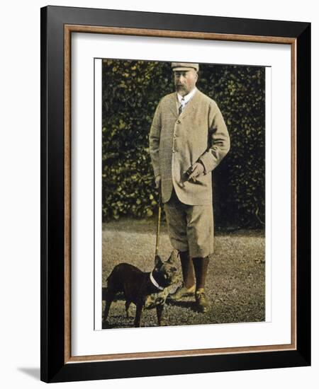 Edward VII Stands Regally with His French Bulldog-null-Framed Photographic Print