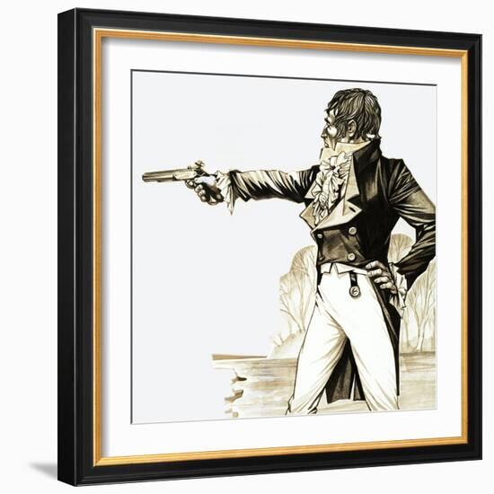Edwardian Gentleman Duelling with a Pistol-Richard Hook-Framed Giclee Print