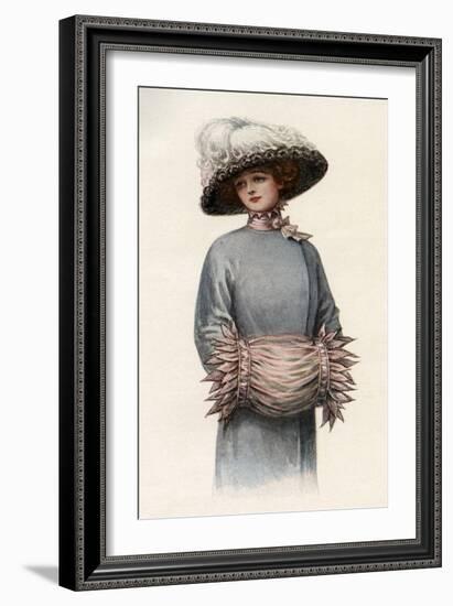 Edwardian Lady with Muff Designed by Mrs Ralston-null-Framed Art Print