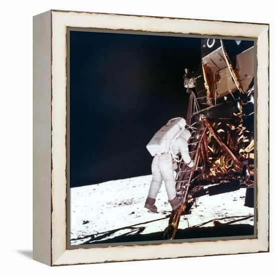 Edwin Buzz Aldrin Descends the Steps of the Lunar Module Ladder to Walk on the Moon, 1969-null-Framed Premier Image Canvas