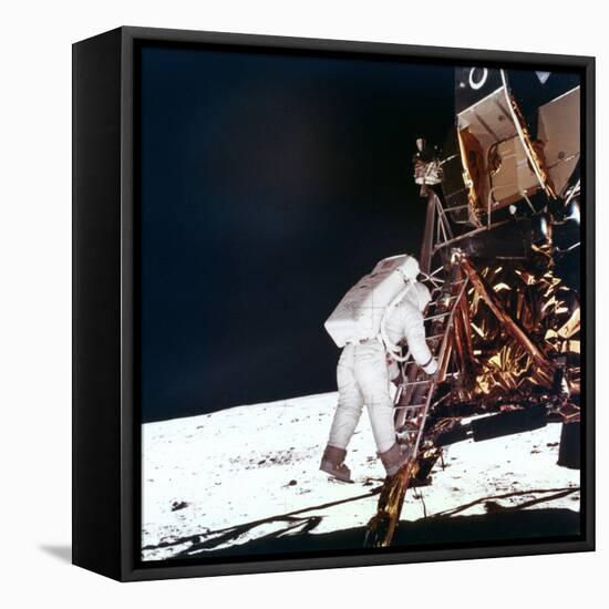 Edwin Buzz Aldrin Descends the Steps of the Lunar Module Ladder to Walk on the Moon, 1969-null-Framed Premier Image Canvas