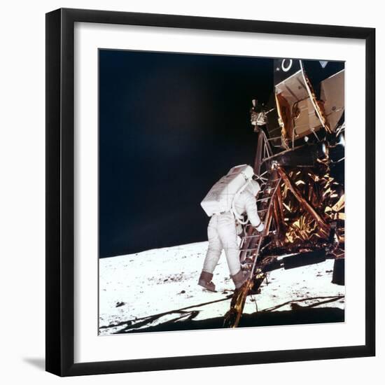 Edwin Buzz Aldrin Descends the Steps of the Lunar Module Ladder to Walk on the Moon, 1969-null-Framed Photographic Print