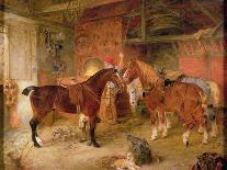 Carthorses in a Farmyard-Edwin Frederick Holt-Mounted Giclee Print