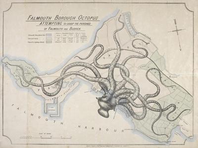 Falmouth Borough Octopus Attempting to Grasp the Parishes of Falmouth and  Budock, London, c. 1885' Giclee Print - Edwin T. Olver | Art.com