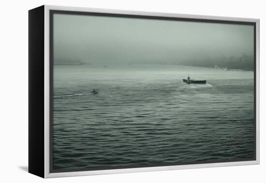 Eerie Look at Boats on the Hudson River in NYC-null-Framed Stretched Canvas