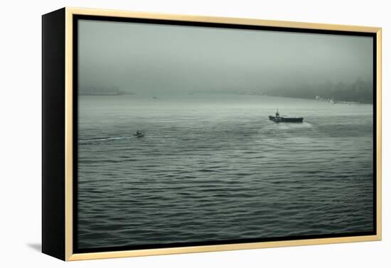 Eerie Look at Boats on the Hudson River in NYC-null-Framed Stretched Canvas