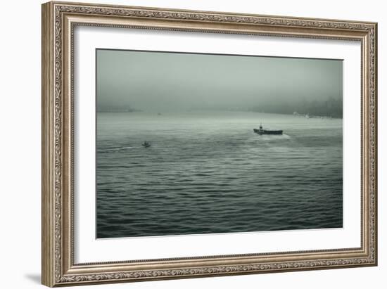 Eerie Look at Boats on the Hudson River in NYC-null-Framed Photo