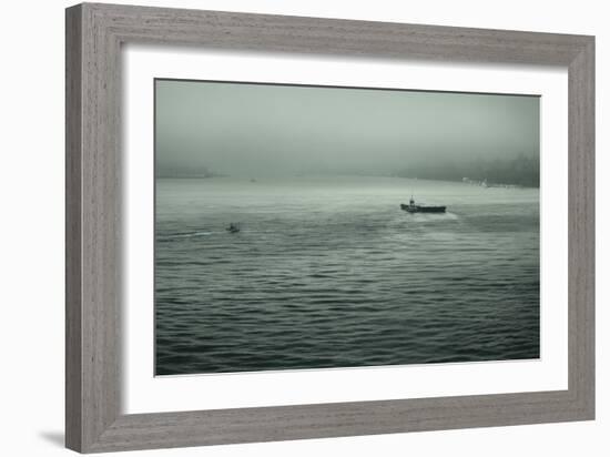 Eerie Look at Boats on the Hudson River in NYC-null-Framed Photo