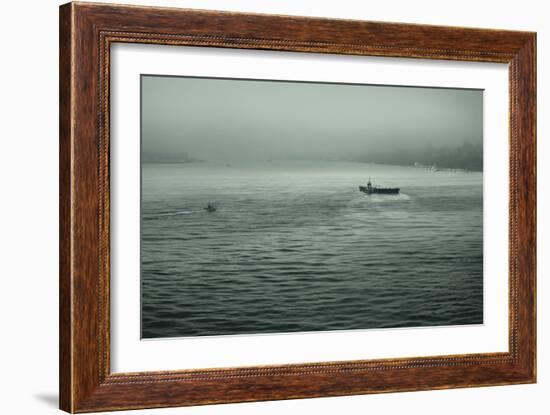 Eerie Look at Boats on the Hudson River in NYC-null-Framed Photo