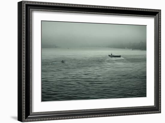 Eerie Look at Boats on the Hudson River in NYC-null-Framed Photo
