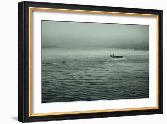 Eerie Look at Boats on the Hudson River in NYC-null-Framed Photo