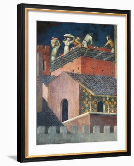 Effects of Good Government in City, Masons at Work-Ambrogio Lorenzetti-Framed Giclee Print