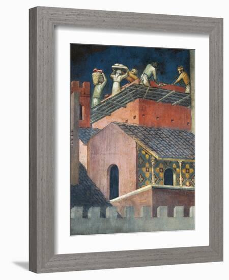 Effects of Good Government in City, Masons at Work-Ambrogio Lorenzetti-Framed Giclee Print