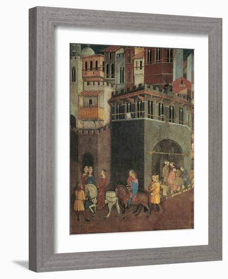 Effects of Good Government in City, Procession of Nobiliy on Streets of City-Ambrogio Lorenzetti-Framed Giclee Print