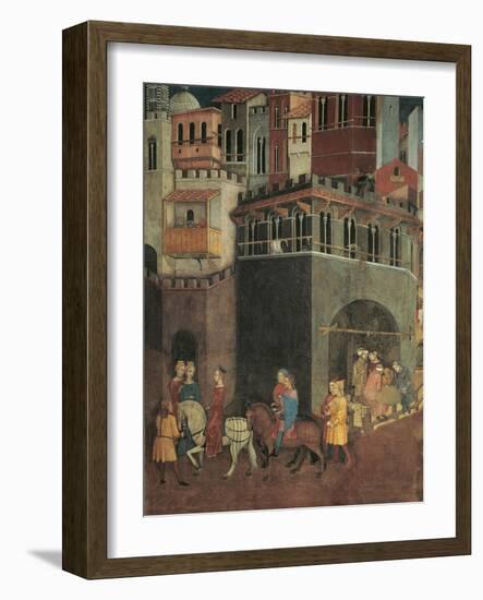 Effects of Good Government in City, Procession of Nobiliy on Streets of City-Ambrogio Lorenzetti-Framed Giclee Print