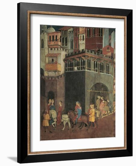 Effects of Good Government in City, Procession of Nobiliy on Streets of City-Ambrogio Lorenzetti-Framed Giclee Print