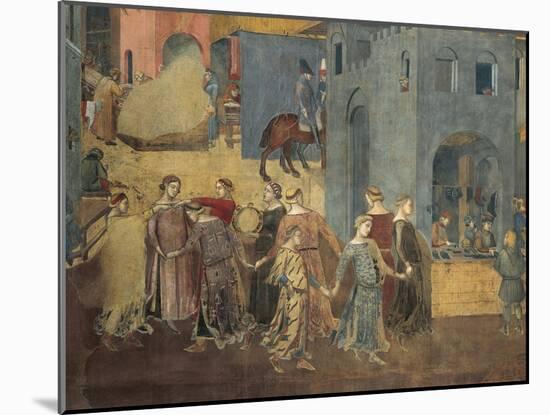 Effects of Good Government in City, Procession of Women Dancing-Ambrogio Lorenzetti-Mounted Giclee Print