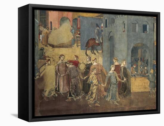 Effects of Good Government in City, Procession of Women Dancing-Ambrogio Lorenzetti-Framed Premier Image Canvas