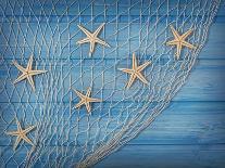 Seastars on the Fishing Net on a Blue Background-egal-Photographic Print