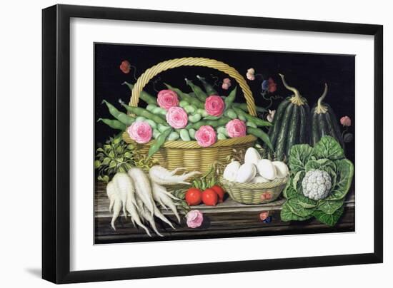 Eggs, Broad Beans and Roses in Basket, 1995-Amelia Kleiser-Framed Giclee Print