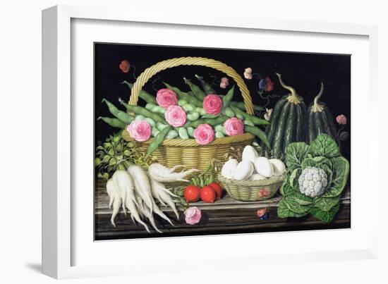 Eggs, Broad Beans and Roses in Basket, 1995-Amelia Kleiser-Framed Giclee Print