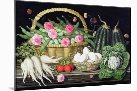 Eggs, Broad Beans and Roses in Basket, 1995-Amelia Kleiser-Mounted Giclee Print