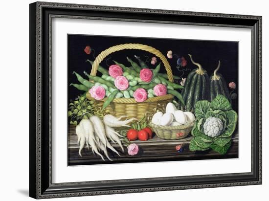 Eggs, Broad Beans and Roses in Basket, 1995-Amelia Kleiser-Framed Giclee Print