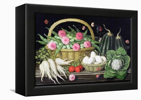 Eggs, Broad Beans and Roses in Basket, 1995-Amelia Kleiser-Framed Premier Image Canvas