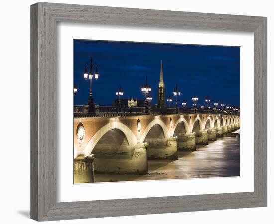 Eglise St-Michel, Garonne River, Pont De Pierre Bridge, Bordeaux, Aquitaine Region, France-Walter Bibikow-Framed Photographic Print