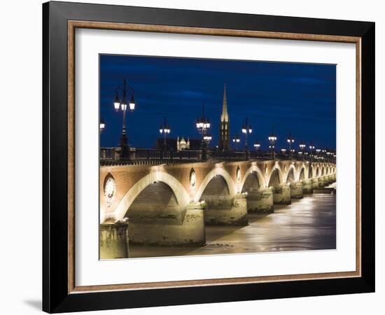 Eglise St-Michel, Garonne River, Pont De Pierre Bridge, Bordeaux, Aquitaine Region, France-Walter Bibikow-Framed Photographic Print