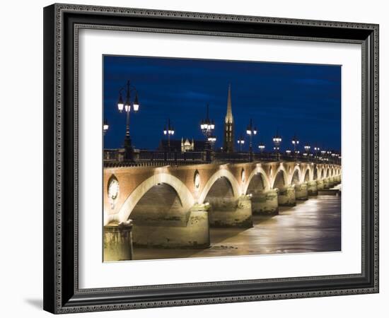 Eglise St-Michel, Garonne River, Pont De Pierre Bridge, Bordeaux, Aquitaine Region, France-Walter Bibikow-Framed Photographic Print