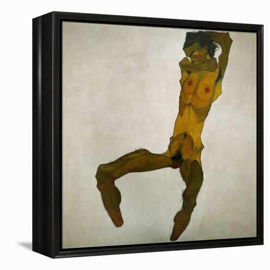Egon Schiele, self-portrait, nude. Black chalk, watercolour, and body colour on paper (1910)-Egon Schiele-Framed Premier Image Canvas
