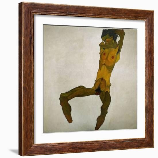 Egon Schiele, self-portrait, nude. Black chalk, watercolour, and body colour on paper (1910)-Egon Schiele-Framed Giclee Print