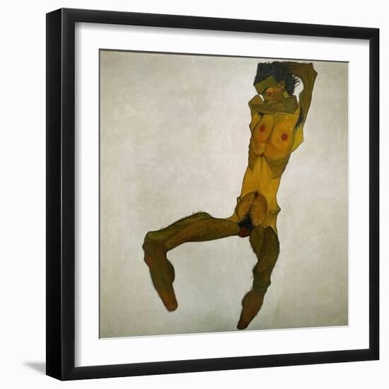 Egon Schiele, self-portrait, nude. Black chalk, watercolour, and body colour on paper (1910)-Egon Schiele-Framed Giclee Print