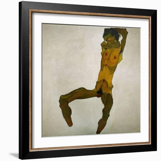 Egon Schiele, self-portrait, nude. Black chalk, watercolour, and body colour on paper (1910)-Egon Schiele-Framed Giclee Print