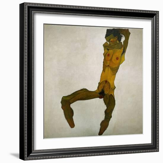 Egon Schiele, self-portrait, nude. Black chalk, watercolour, and body colour on paper (1910)-Egon Schiele-Framed Giclee Print