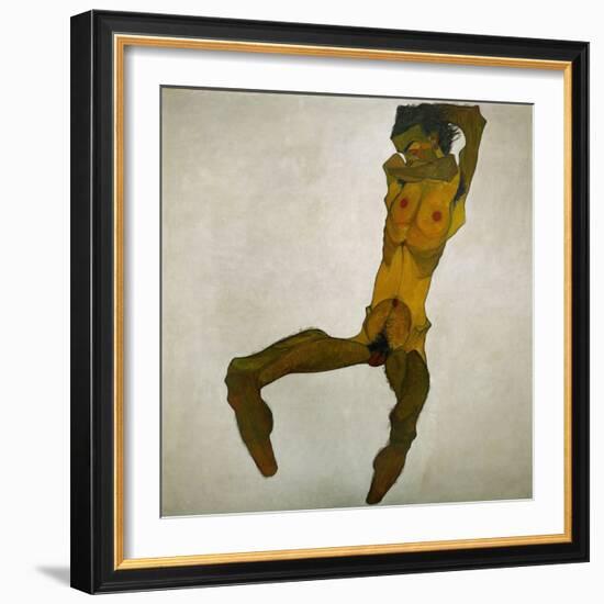 Egon Schiele, self-portrait, nude. Black chalk, watercolour, and body colour on paper (1910)-Egon Schiele-Framed Giclee Print