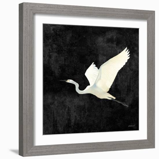 Egret Alighting II Flipped Black-Kathrine Lovell-Framed Art Print