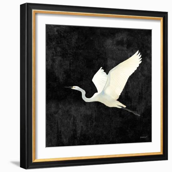 Egret Alighting II Flipped Black-Kathrine Lovell-Framed Art Print