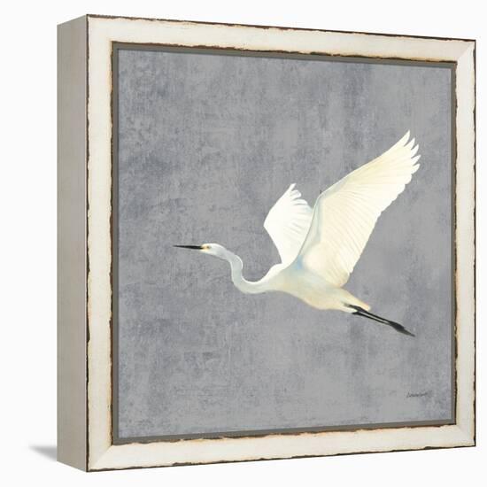 Egret Alighting II Flipped Gray No Grass-Kathrine Lovell-Framed Stretched Canvas