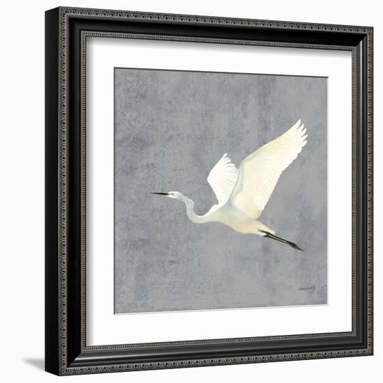 Egret Alighting II Flipped Gray No Grass-Kathrine Lovell-Framed Art Print